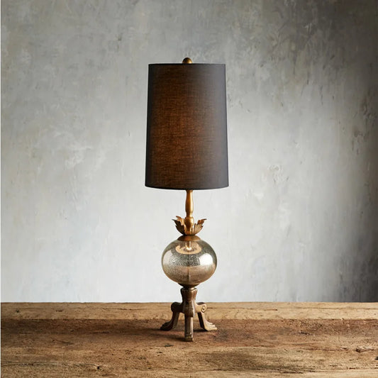 French country retro wood art glass table lamp