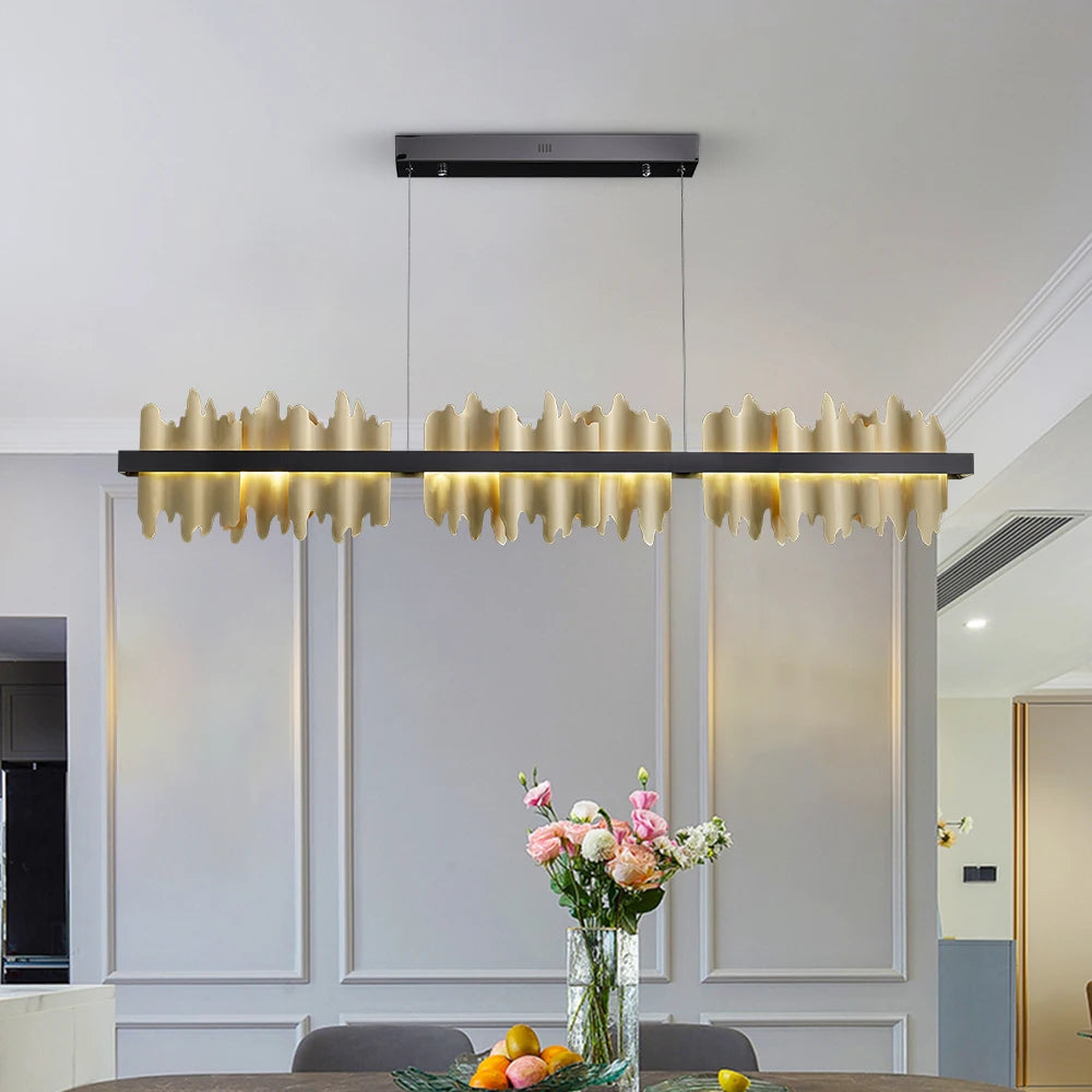 Modern Rectangle Chandelier For Dining Room With Remote Control