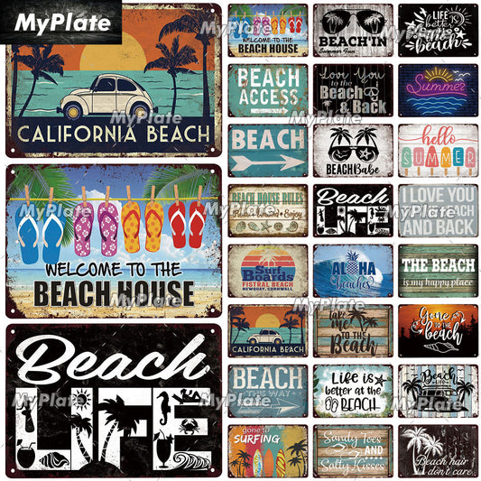 California Beach Plaque Metal Vintage