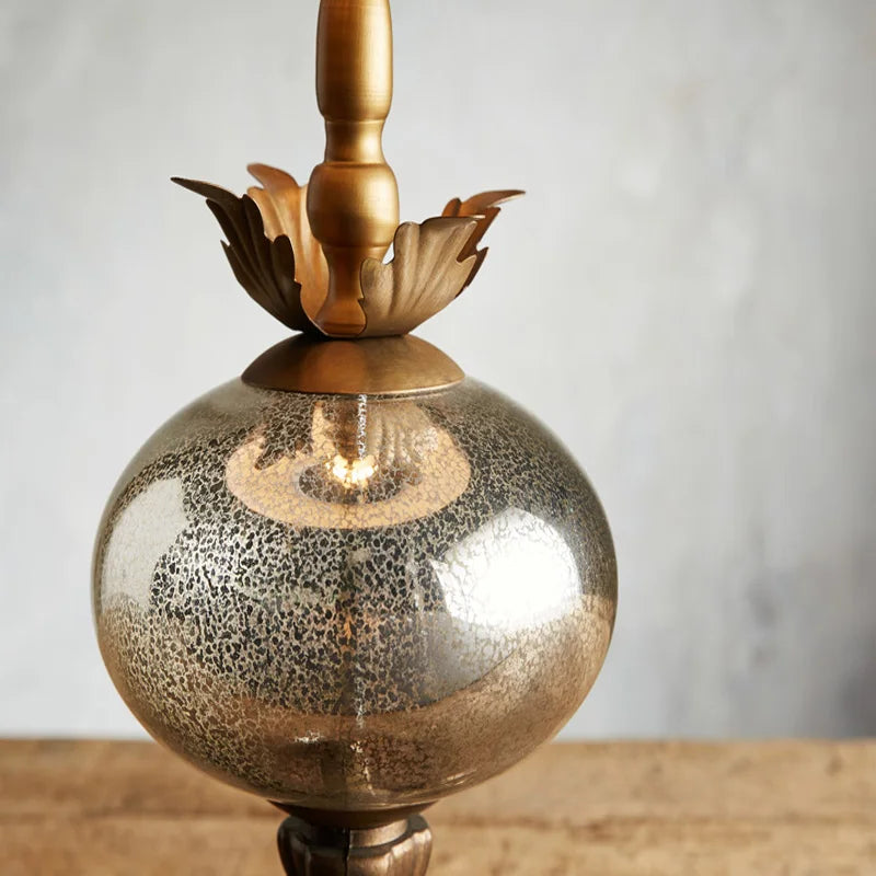 French country retro wood art glass table lamp