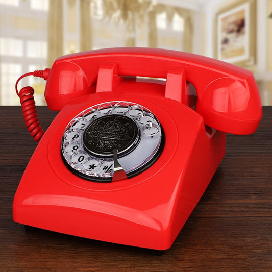 Red Corded Telephone, Classic Rotary Dial Home Office Vintage