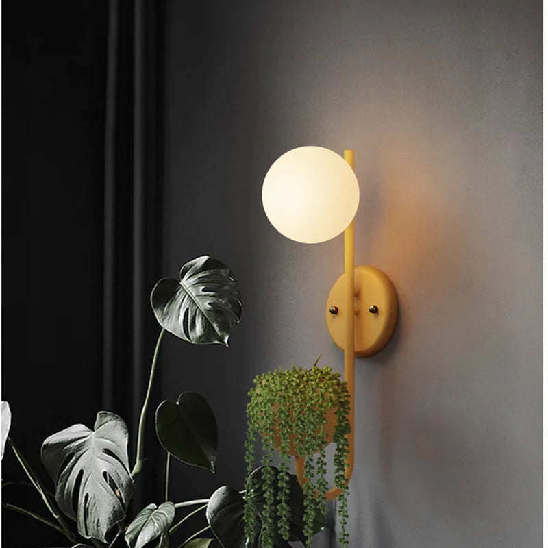 Iron Rack Wall Sconce WitE27 LED Frosted Glass Ball Shade Plant Not Included