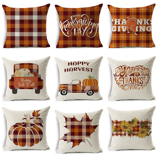 Hello Autumn Cotton Linen Sofa Car Pumpkin Cushion Pillow Cover