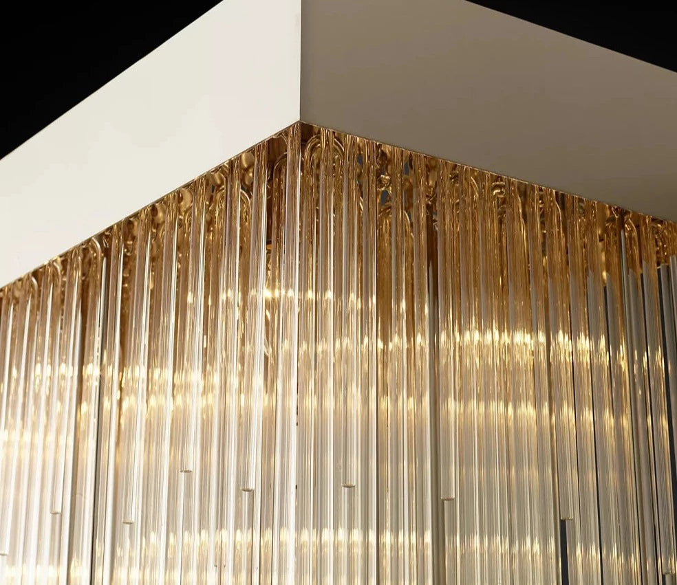 Cascada Rectangular Chandeliers Modern LED Luxury Crystal Tassel Metal Gold Chrome