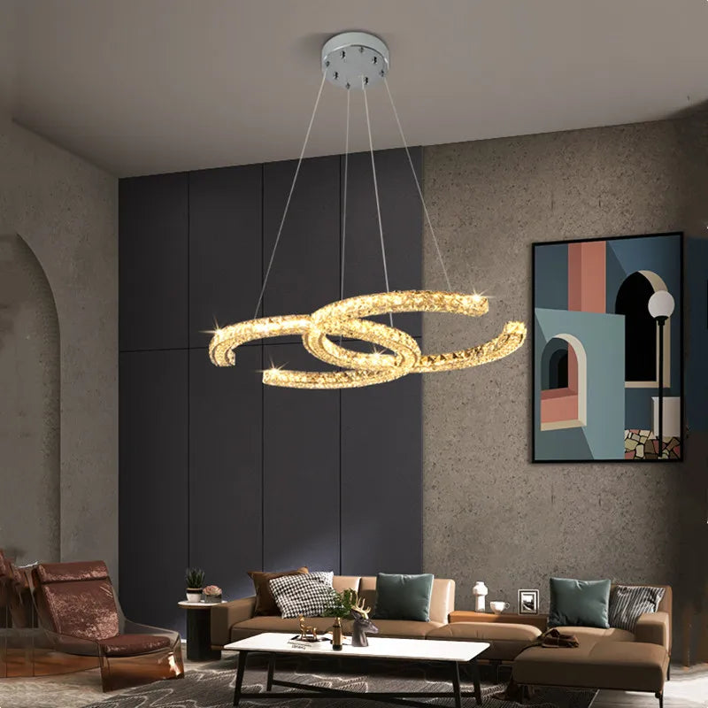 Modern Living Room Crystal Led Ceiling Lamp Luxury Stainless Steel Round Ceiling Chandelier Bedroom Dining Room Lighting Fixture