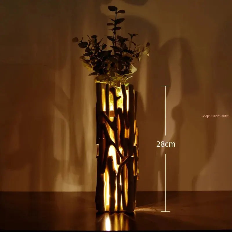 Handmade Solid Wood Geometric Vase Decoration