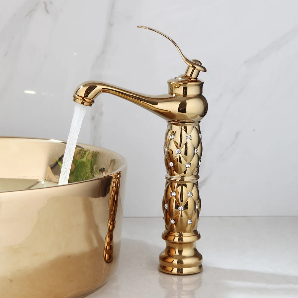 Golden Plated Ceramic Round Bathroom Sink w/ Pop Drain