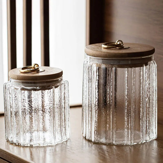 Coffee Jar, Glass Tea Jar, Transparent Petals, Vertical Stripes