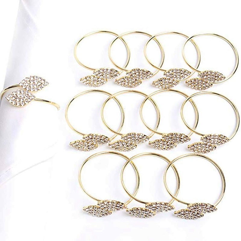 Napkin Ring, 12 Pcs Metal Dinner Table Decoration (Leaf-Gold)