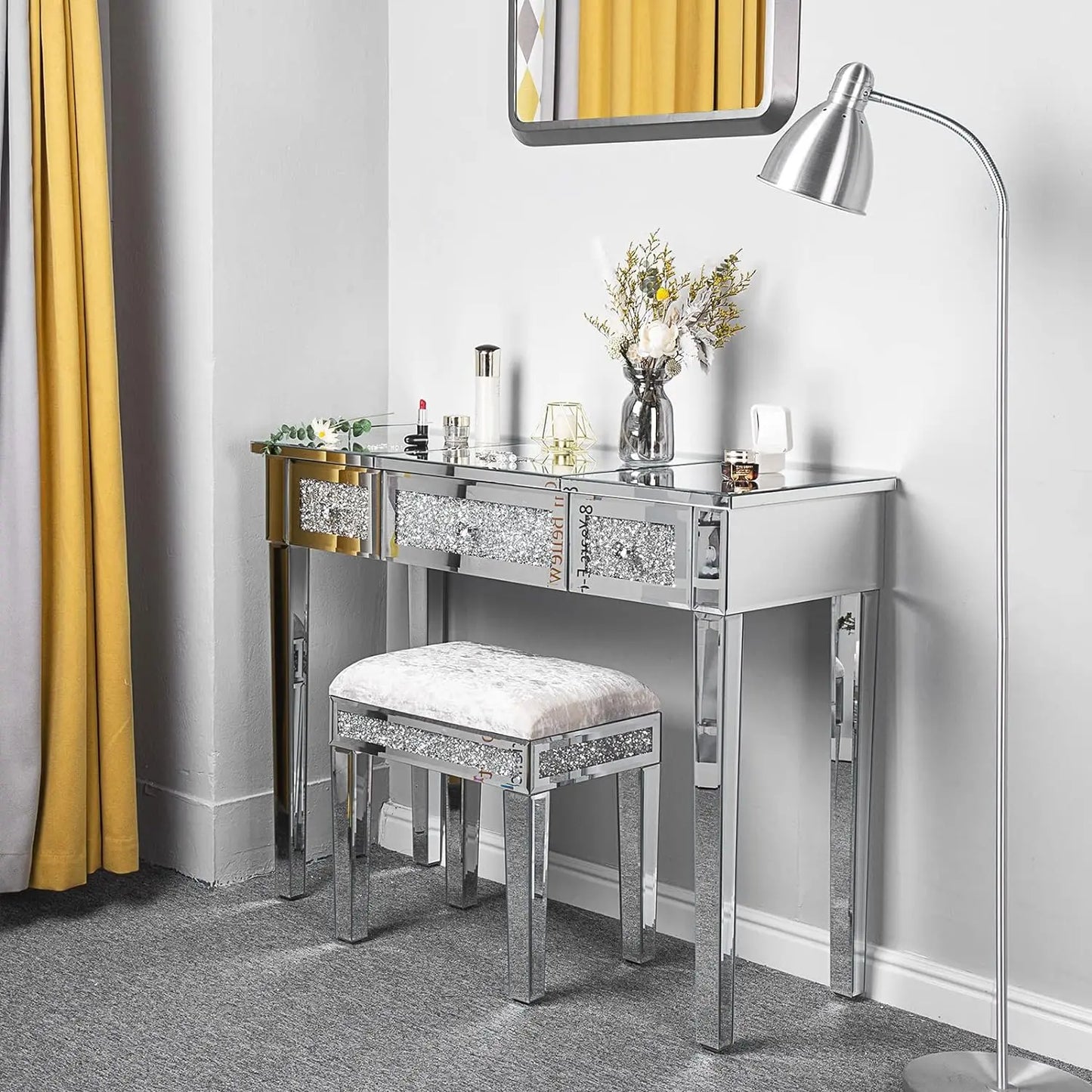 Mirrored Vanity Desk with Drawers