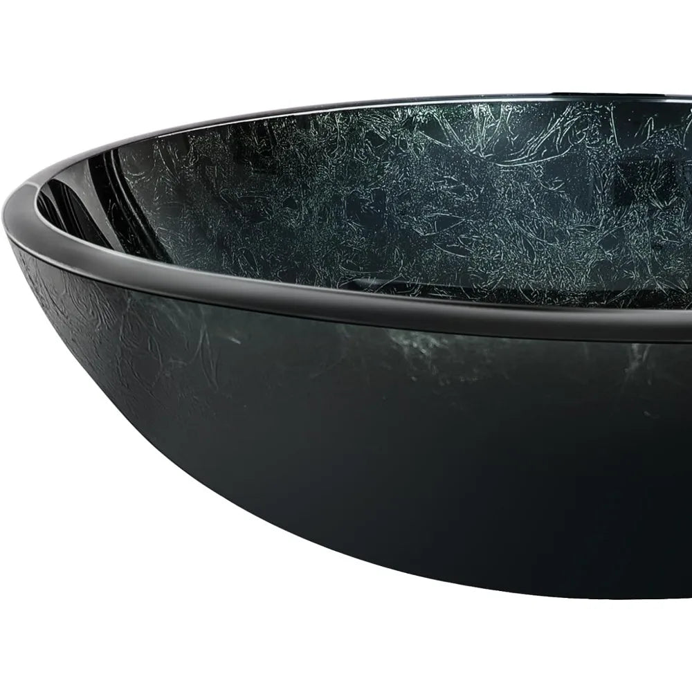 Stand Bowl Sink for Bathroom With Faucet Dark Green and Pop Up Drain Set