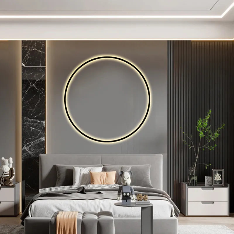 Circular Bedhead Black/Gold Minimalist Wall Lamp