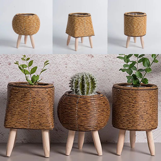 Flower Shelf Imitation Rattan Flower Pot Woven Flower Basket With Removable Legs Plant Stand Basket Garden Home Decor