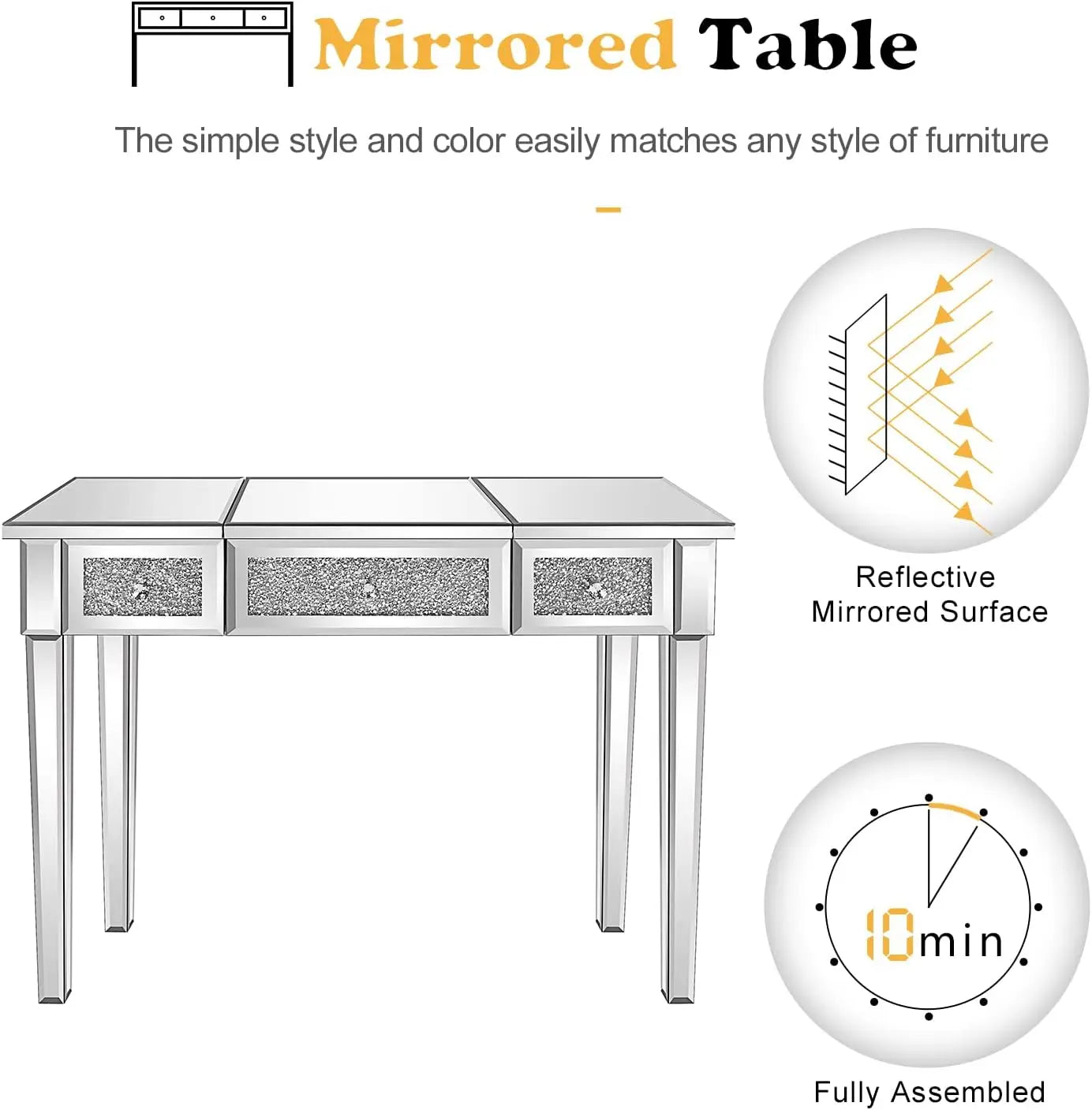 Mirrored Vanity Desk with Drawers