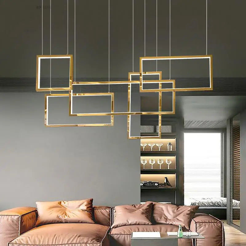 Modern LED Personality Stainless Steel Chandelier Living Room Titanium/Rose Gold Light Bar