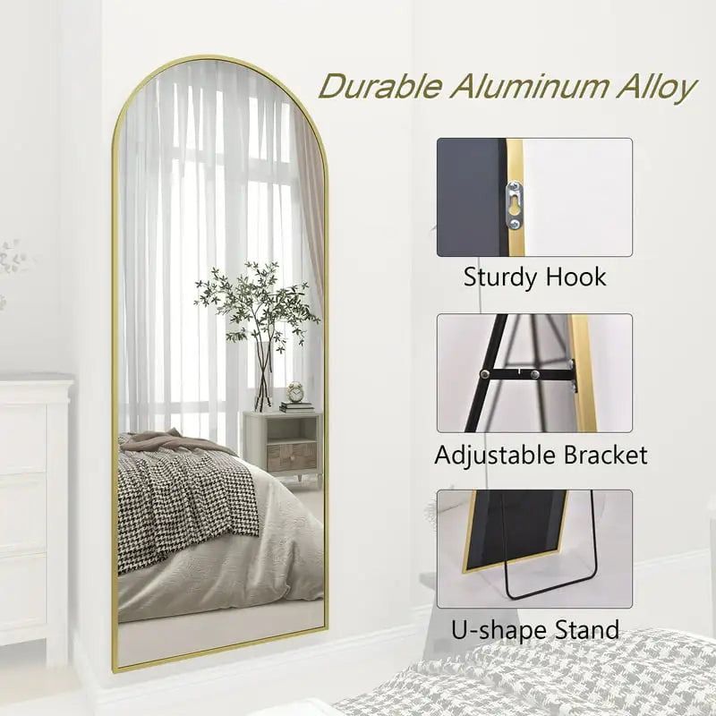 Full Length Gold Mirror Arch Standing Floor Mirror, "x18" Arched Wall Mirror Hanging or Leaning for Dressing Room, Bedroom