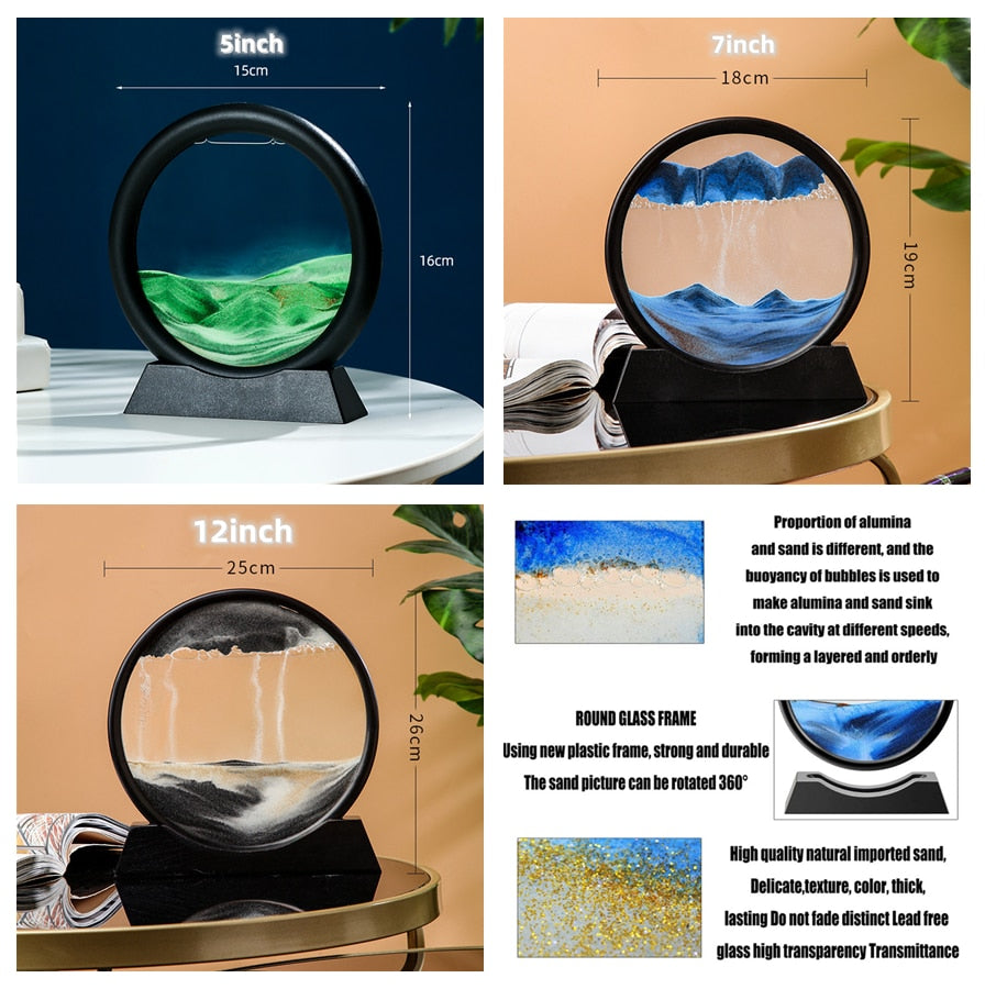 3D Moving Sand Art Picture Round Glass