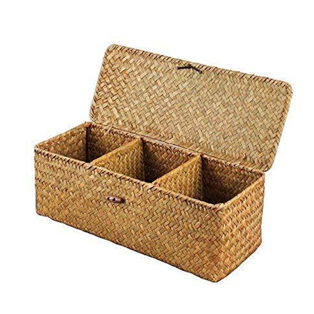 Bamboo Weaving Storage Box 3 Grids
