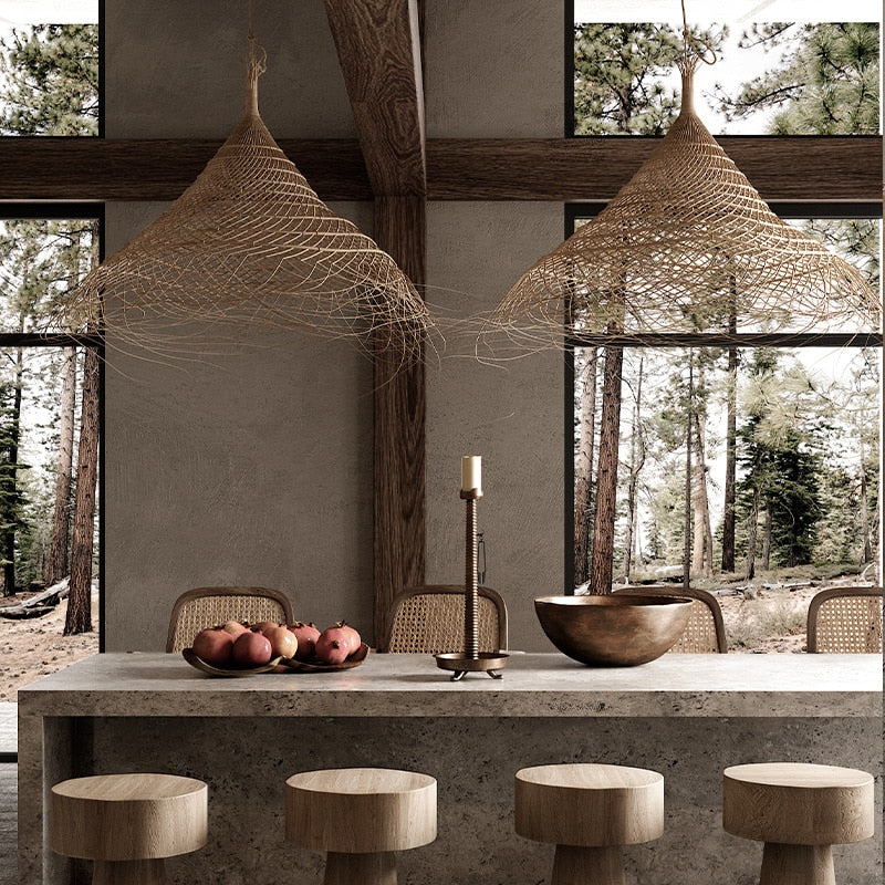Retro Bamboo LED Pendant Lights For Dining Room