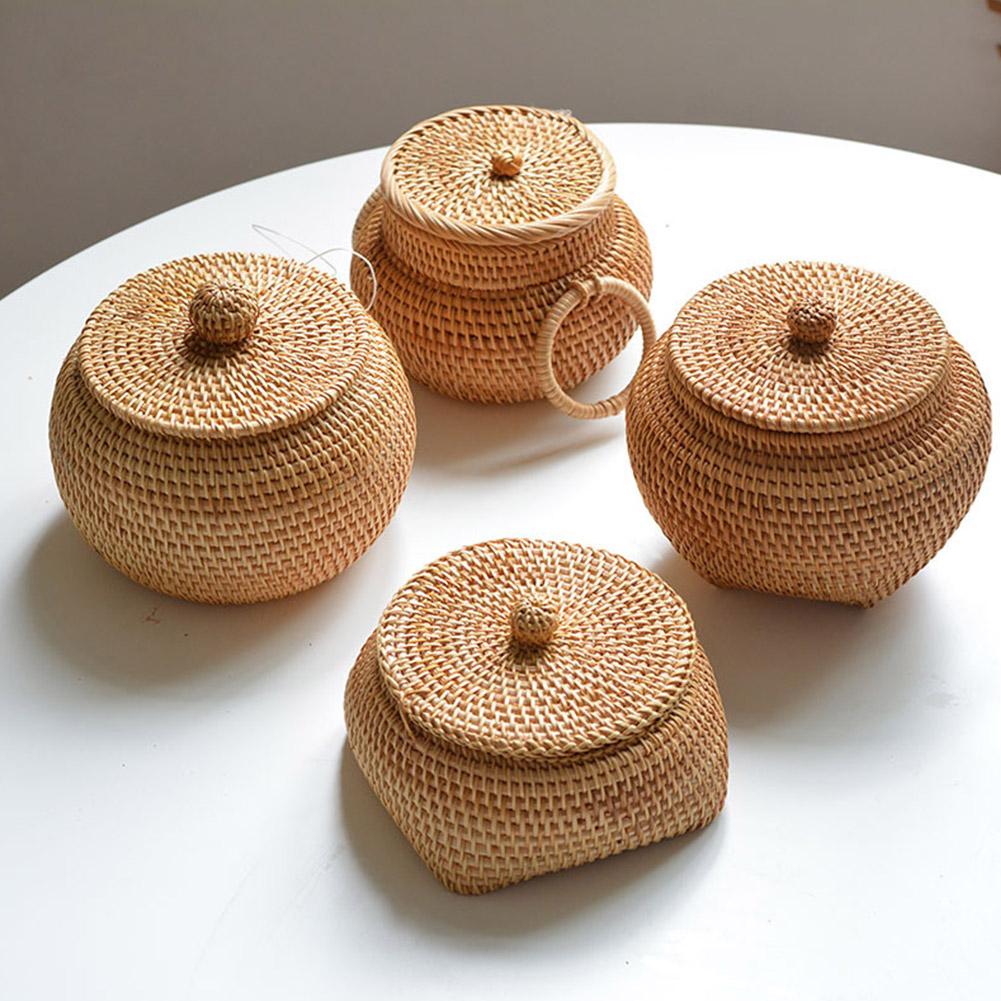 Round Rattan Box With Lid Hand-Woven Multi-Purpose