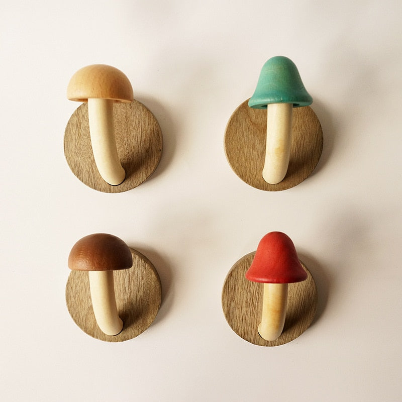 Wooden Mushroom Hooks Self-adhesive