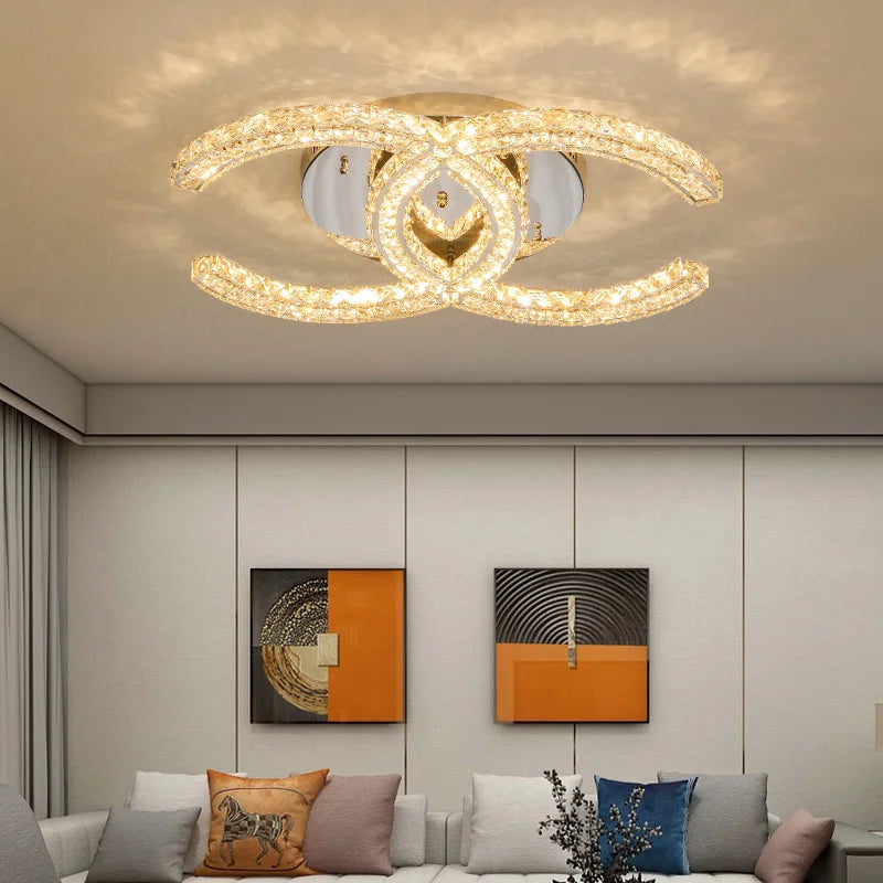 Modern Living Room Crystal Led Ceiling Lamp Luxury Stainless Steel Round Ceiling Chandelier Bedroom Dining Room Lighting Fixture