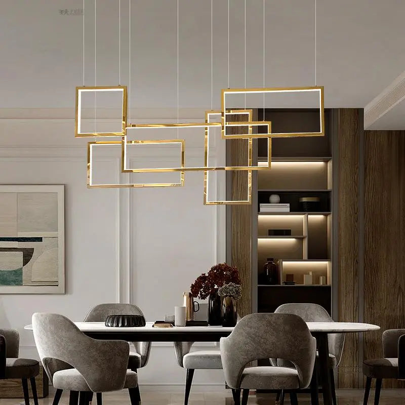 Modern LED Personality Stainless Steel Chandelier Living Room Titanium/Rose Gold Light Bar