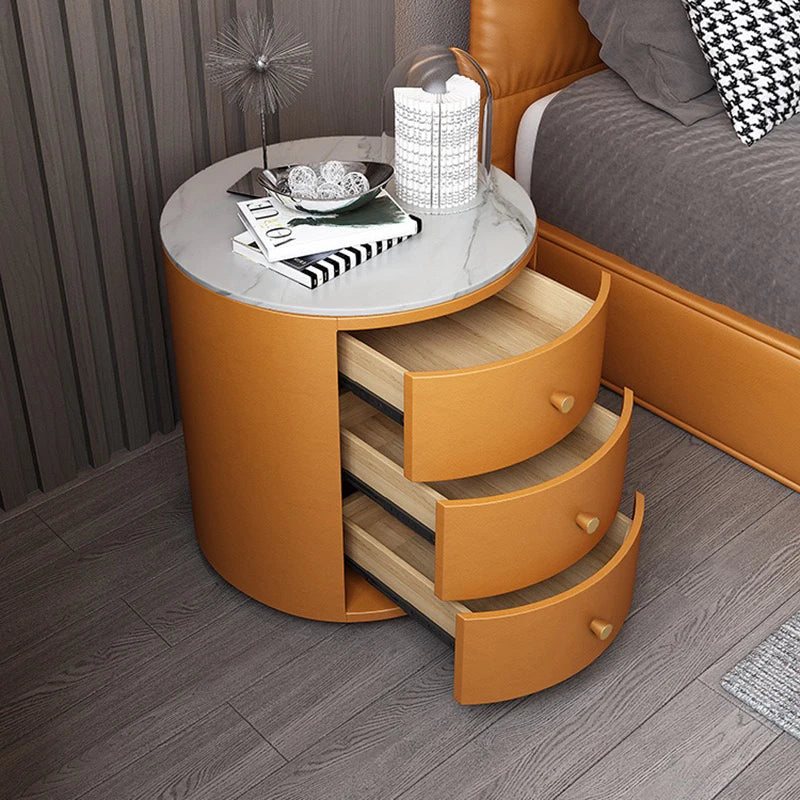 New Design Smart Nightstand Phone Wireless Charger Cabinet Round Wooden Bedside Table With Led Light