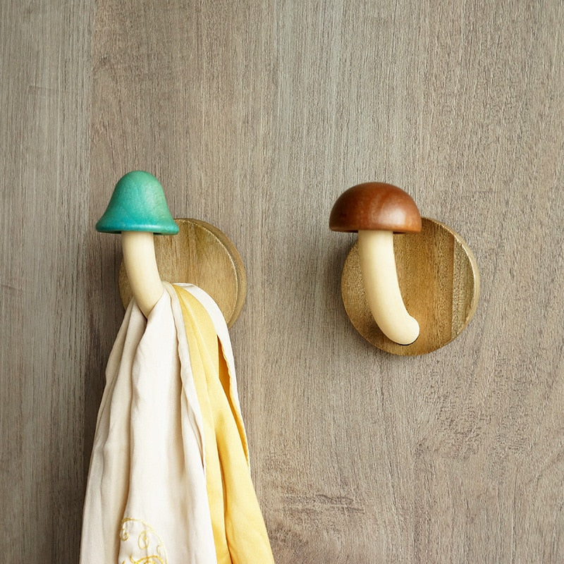 Wooden Mushroom Hooks Self-adhesive