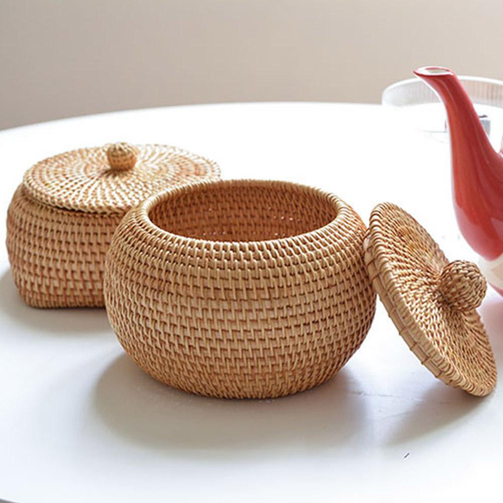 Round Rattan Box With Lid Hand-Woven Multi-Purpose