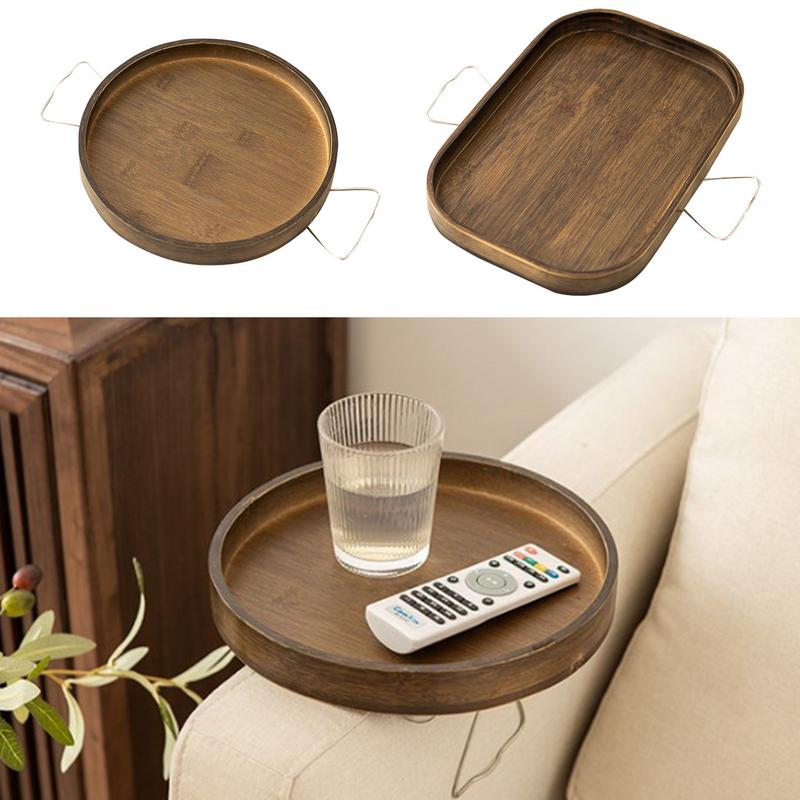 Sofa Armrest Clip Tray Table Natural Bamboo