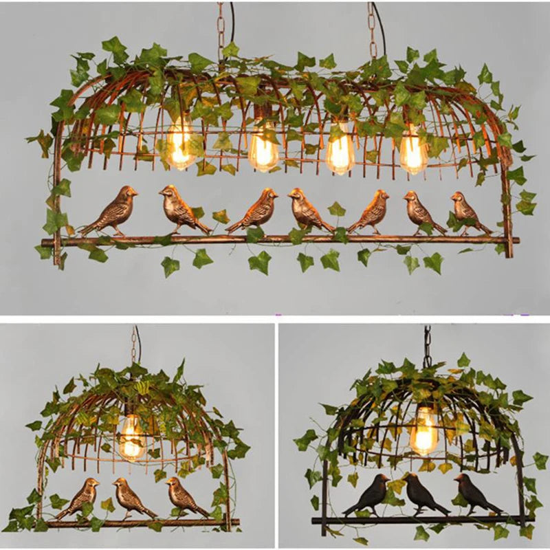 Vintage Plant Pendant Lights Bird Cage