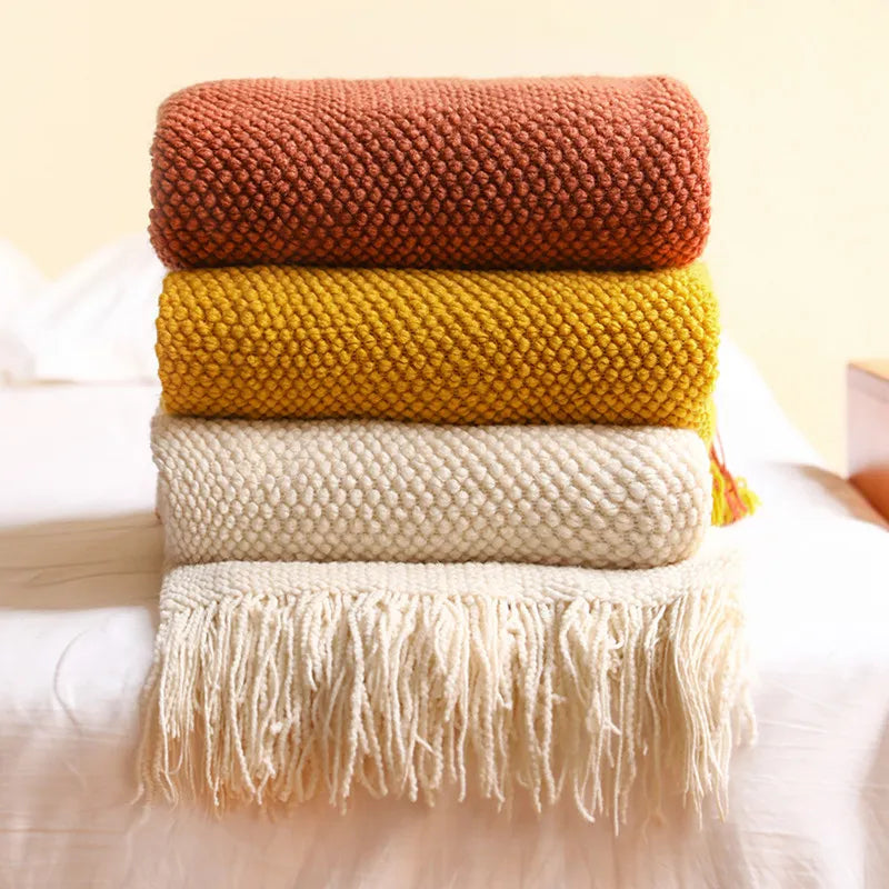 Waffle Embossed Knitted Blanket