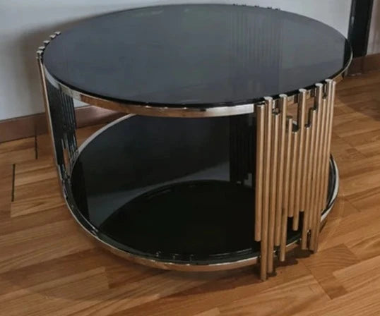 Mirrored coffee table black glass with stainless steel frame