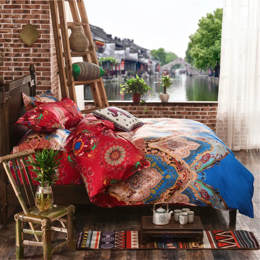 Fashion Bohemian Bed Sheet Quilt Cover Pillow Case 4-Piece Bedding 3-Piece Set