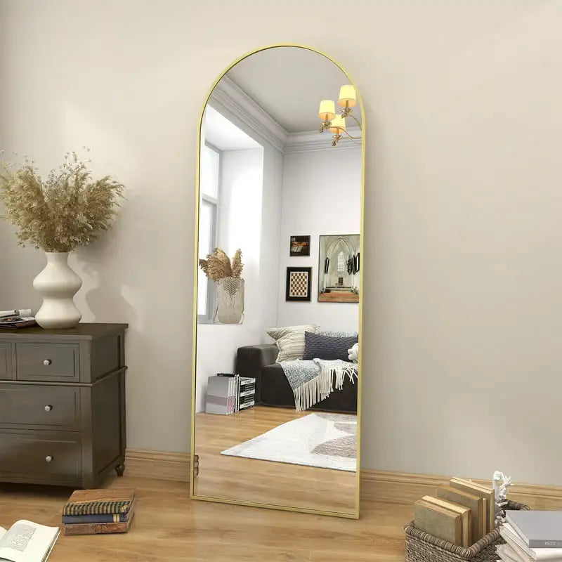 Full Length Gold Mirror Arch Standing Floor Mirror, "x18" Arched Wall Mirror Hanging or Leaning for Dressing Room, Bedroom