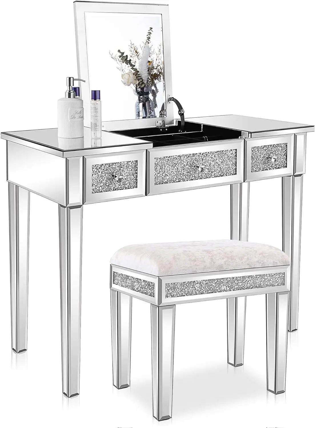 Mirrored Vanity Desk with Drawers