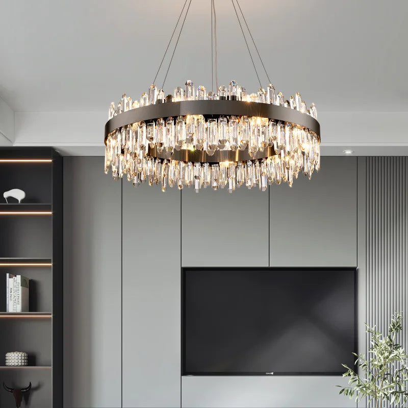 Fancy Design Gold Black Crystal Chandelier Indoor Lighting Hanging Lamp