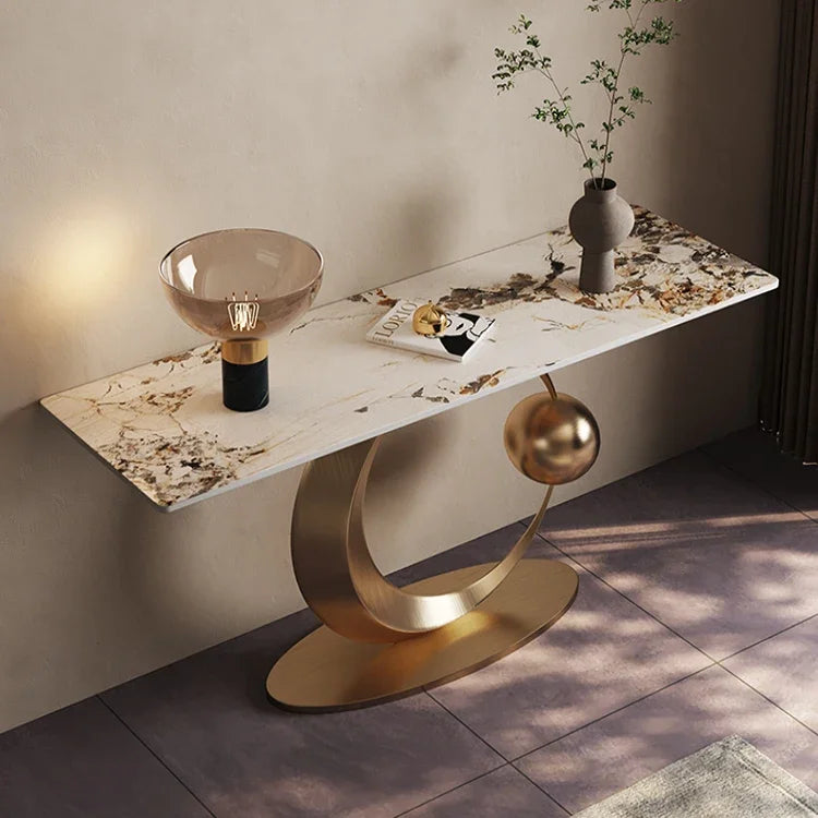 Modern Design Hall Rose Gold Stainless Steel Base Marble Top Entryway Table Console