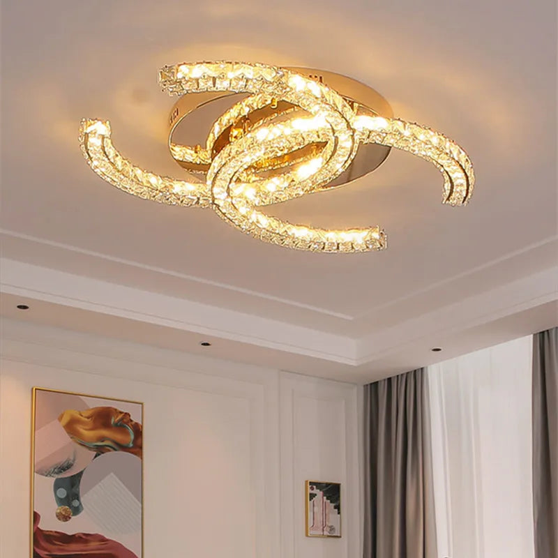 Modern Living Room Crystal Led Ceiling Lamp Luxury Stainless Steel Round Ceiling Chandelier Bedroom Dining Room Lighting Fixture