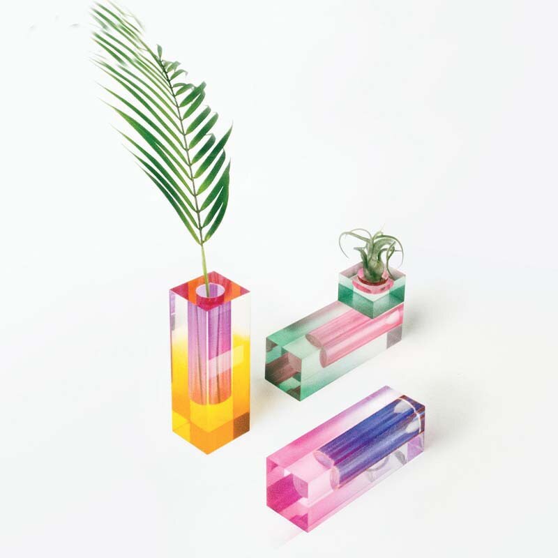 Creative Nordic Acrylic Color Vase Square Column Glass Bubble Flower