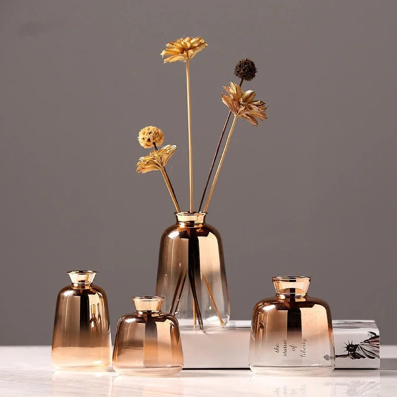Home Decoration Gold Transparent Vases
