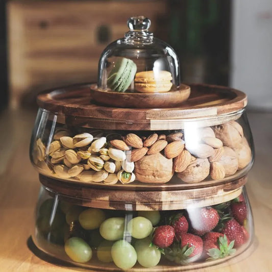 Creative Glass Food Storage Containers with Wooden Lid