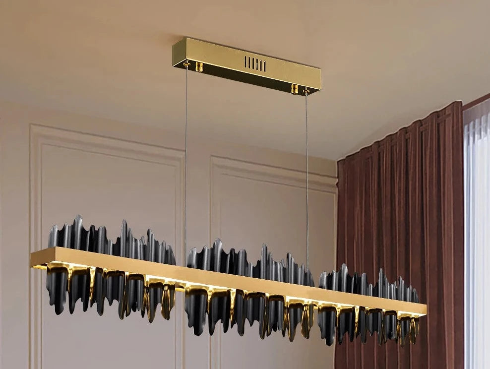 Modern Rectangle Chandelier For Dining Room With Remote Control