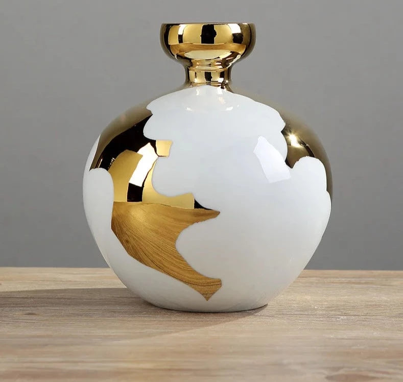Golden and white ceramic Vase
