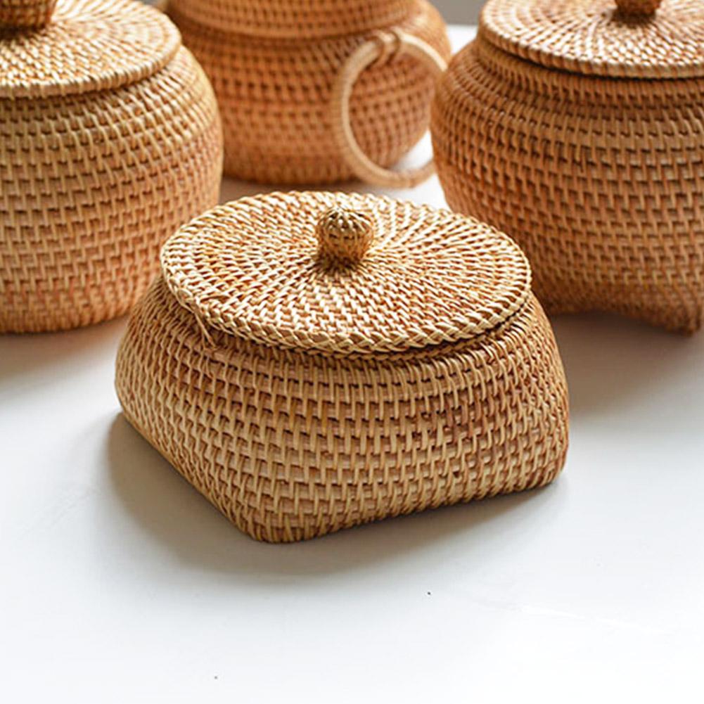 Round Rattan Box With Lid Hand-Woven Multi-Purpose